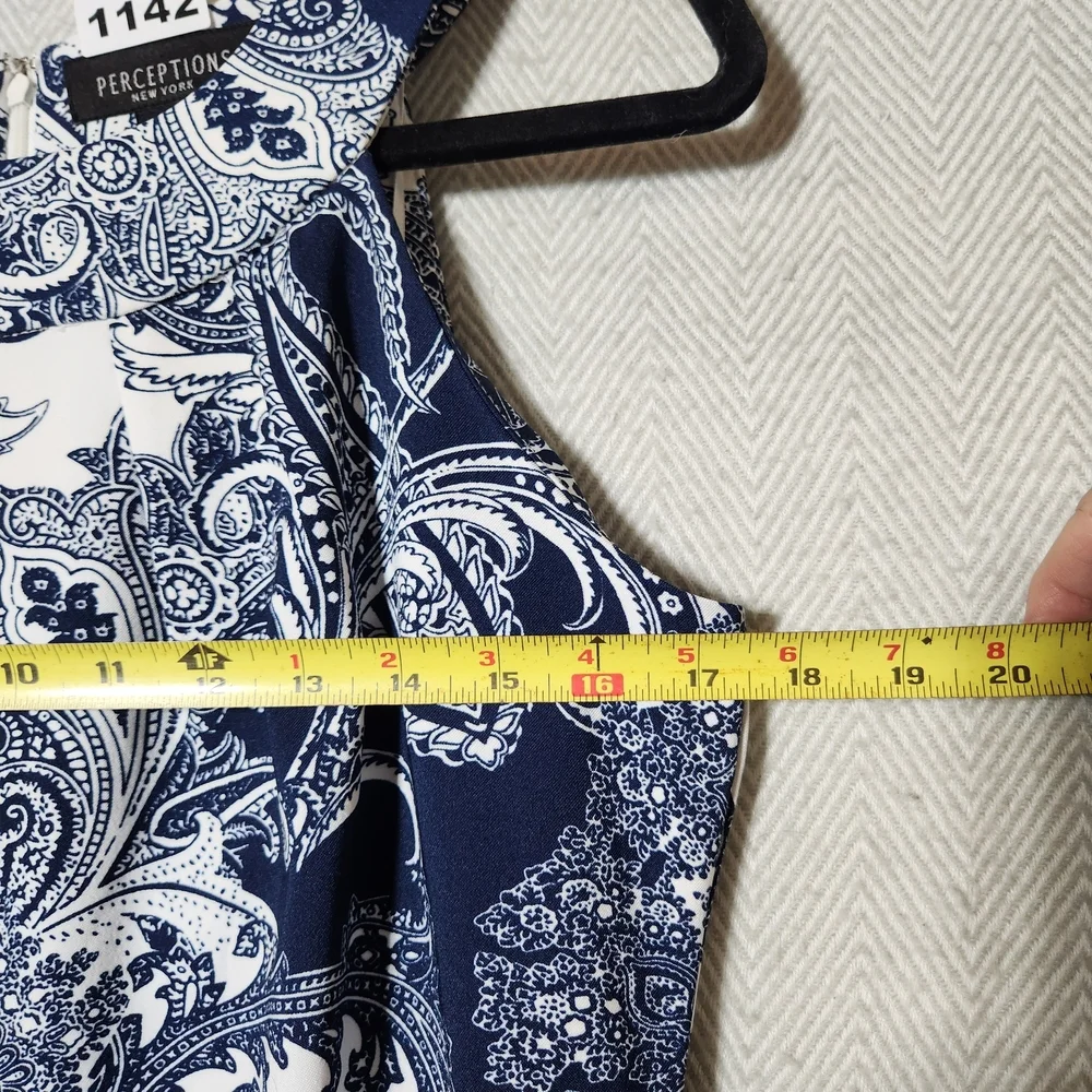 Perceptions New York Size 10 Elegant Navy and White Paisley Mini Dress - Picture 5 of 11